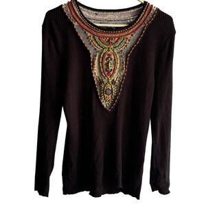 Berek by Takako Saxon Black Long Sleeve Beaded Ribbed Sweater